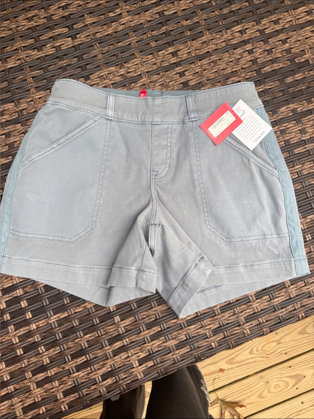 SPANX High-Waist Twill Stretch Mountain Blue 4 inch seam Women's Shorts NWT